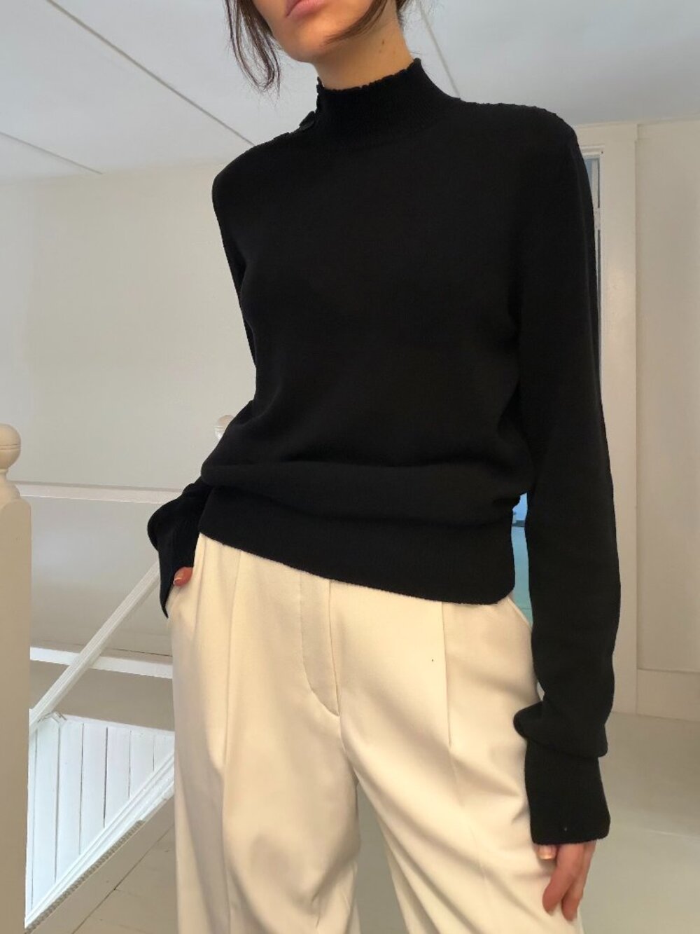 Tomas Maier Cotton Knit Buttoned Shoulder Turtleneck Sweater Black Size S